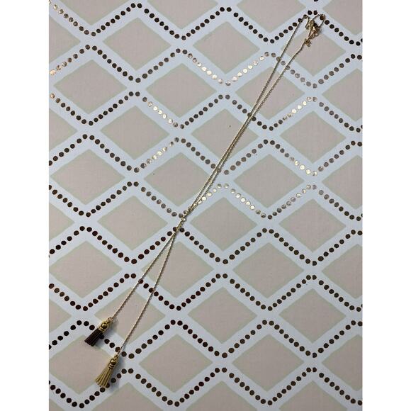 SHIRALEAH New Fringe Delicate Brown Tan Gold-Tone Aerin Necklace NWT - Picture 2 of 5